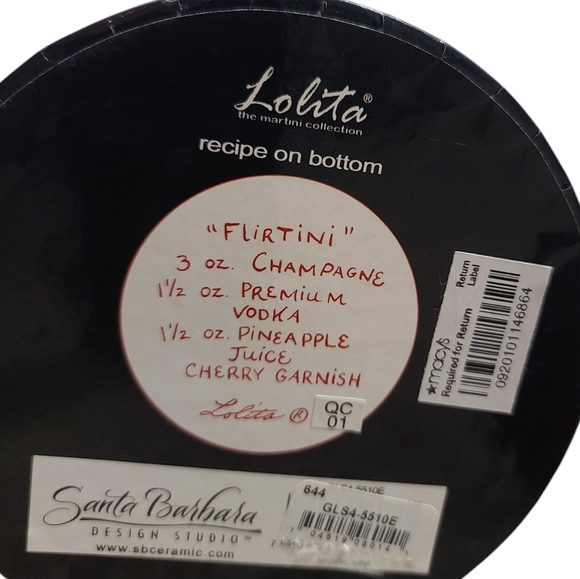 LOLITA NWT "Flirtini" Hand Painted Martini Glass With Recipe On Bottom 7 Oz. - Picture 6 of 11